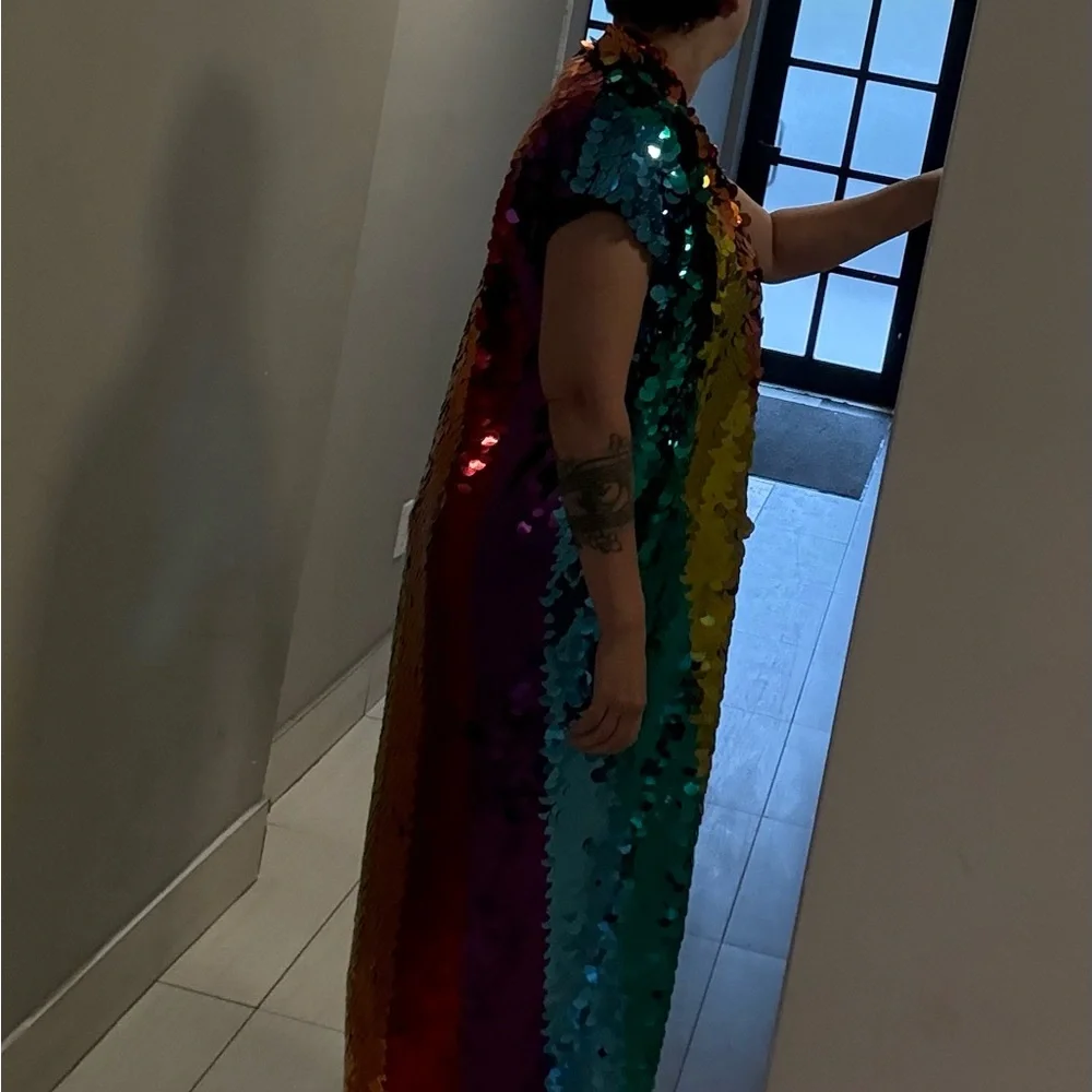 Colorful Rainbow Sequin Party Cape Jacket - Picture 8 of 8